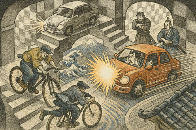 エッシャーの風味を足したらゴチャゴチャになってしまった・・・